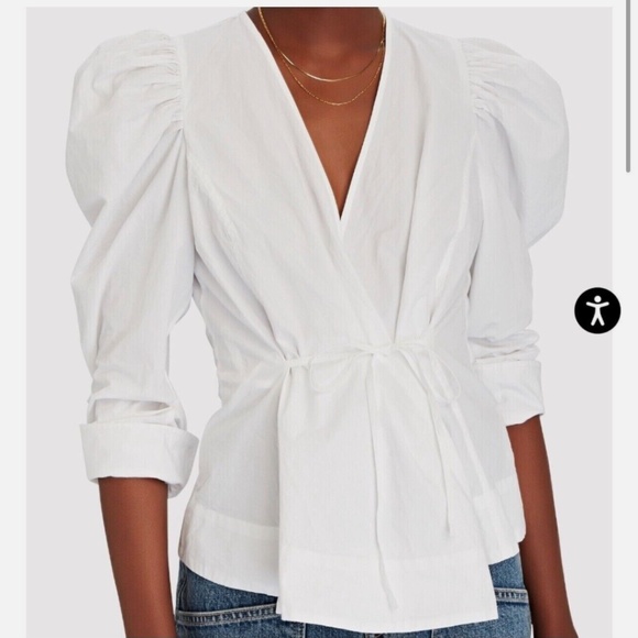 NWD $165 Jason Wu [ Medium ]‎ Long Puff Sleeve Wrap Blouse Top in White - Picture 1 of 14